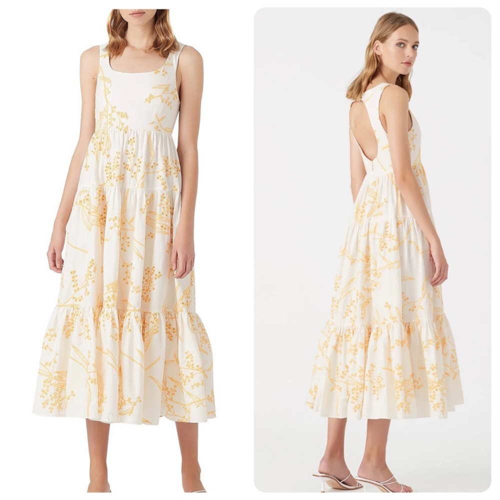 AJE MIMOSA BRODERIE DAY DRESS MIDI White Yellow Embroidered Size 10